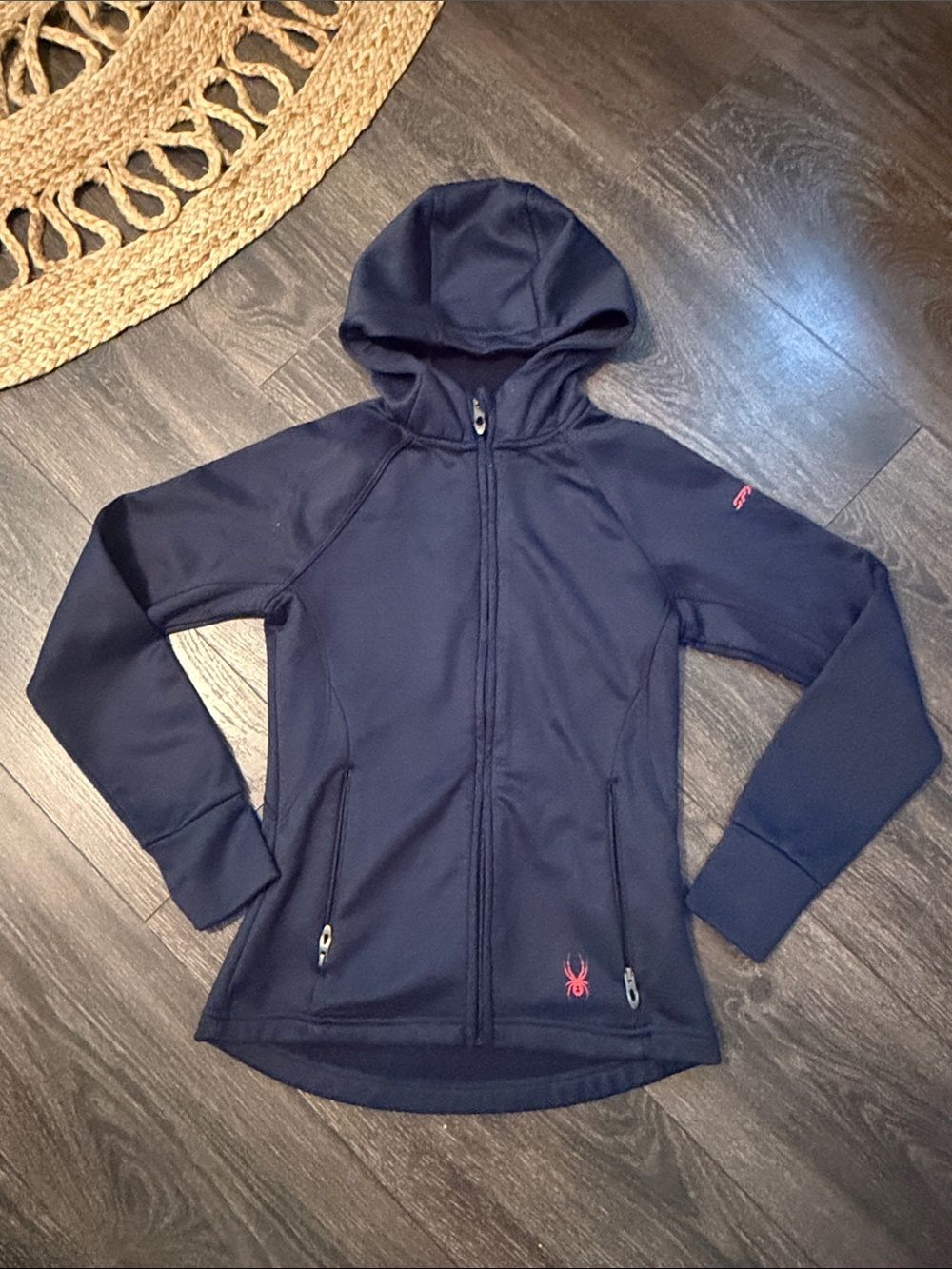 Spyder Black Hooded Zip Jacket with Red Logo Accents